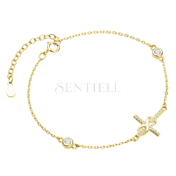Silver (925) bracelet - gold-plated cross with zirconia and infinity 