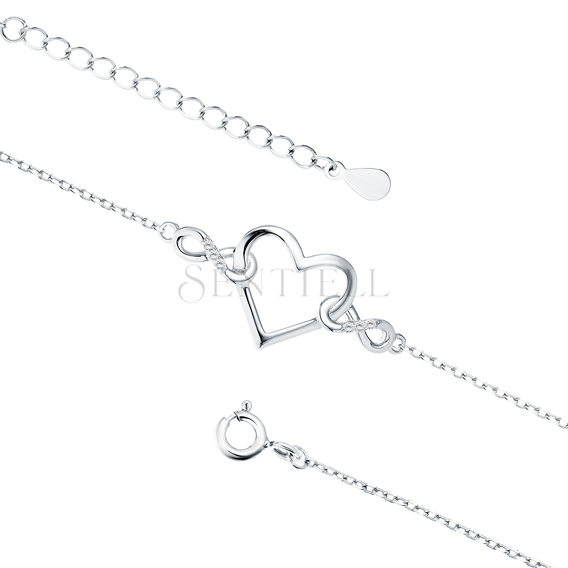 Silver (925) bracelet - heart and infinities with white zirconias