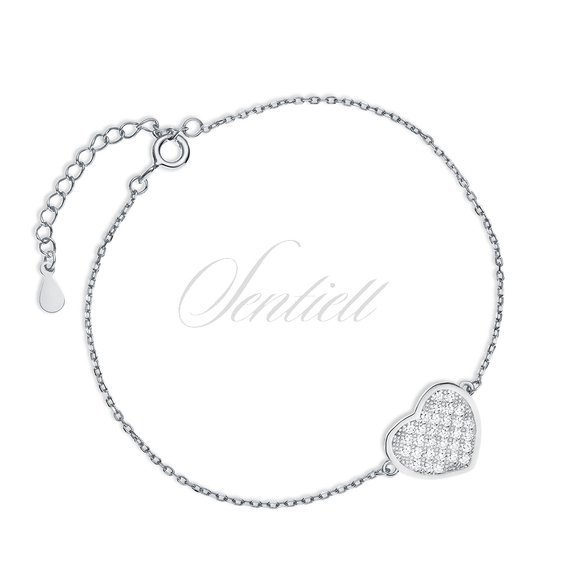 Silver (925) bracelet, heart with zirconias