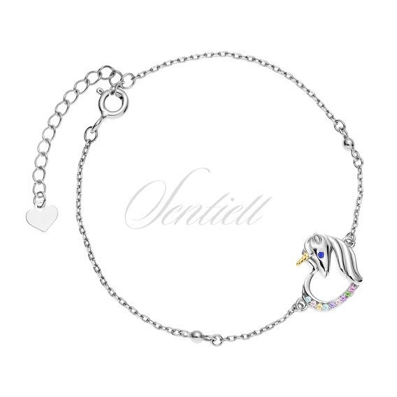 Silver (925) bracelet - unicorn with various zirconias and sapphire eye