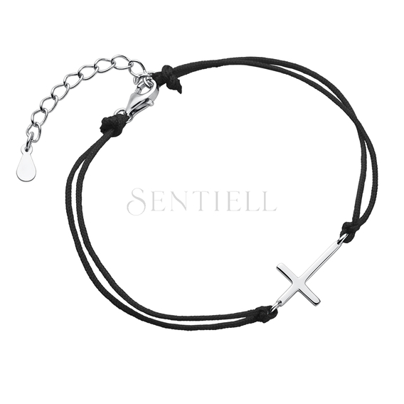 Silver (925) bracelet with black cord - cross