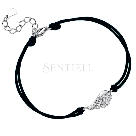 Silver (925) bracelet with black cord - wing with zirconia