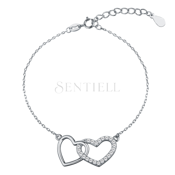 Silver (925) bracelet with compared hearts, zirconia