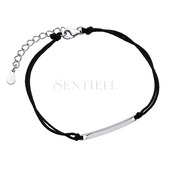 Silver (925) bracelet with fine plate and black cord