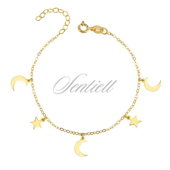 Silver (925) bracelet with moon and star pendants, gold-plated