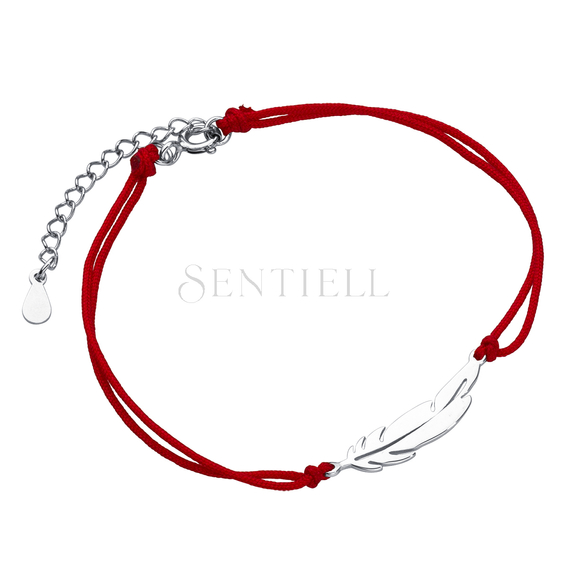 Silver (925) bracelet with red cord and feather