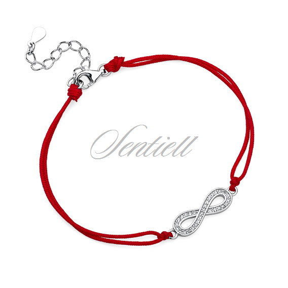 Silver (925) bracelet with red cord - infinity with zirconia