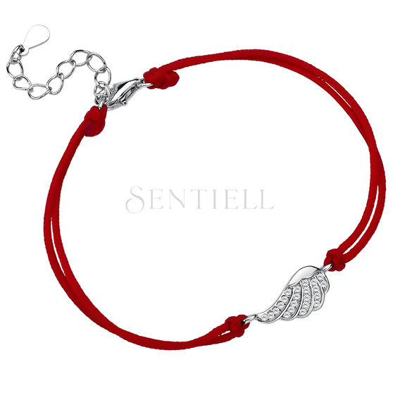 Silver (925) bracelet with red cord - wing with zirconia