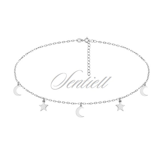 Silver (925) choker necklace with moon and star pendants