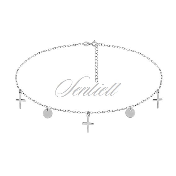 Silver (925) choker necklace with round pendants and crosses