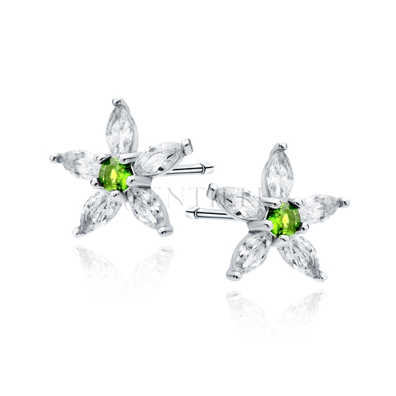 Silver (925) earings - flower with emerald zirconia