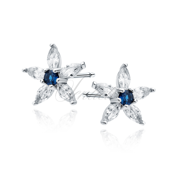 Silver (925) earings - flower with sapphire zirconia