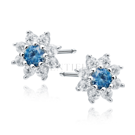 Silver (925) earings - flower with sapphire zirconia