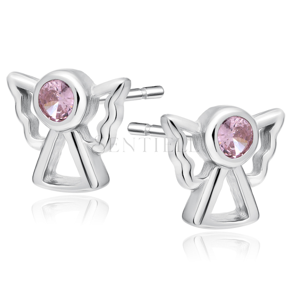 Silver (925) earrings angels with pink zirconia zirconia