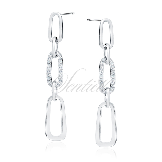 Silver (925) earrings - chain links with white zirconias