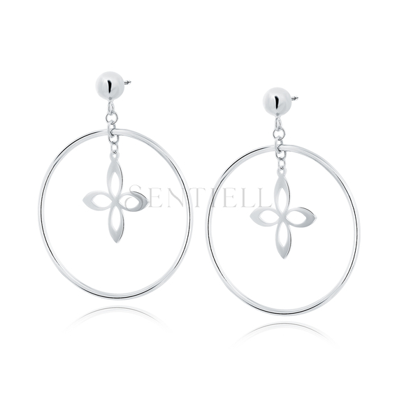 Silver (925) earrings - circles with flowers