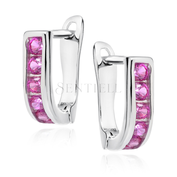 Silver (925) earrings dark pink zirconia