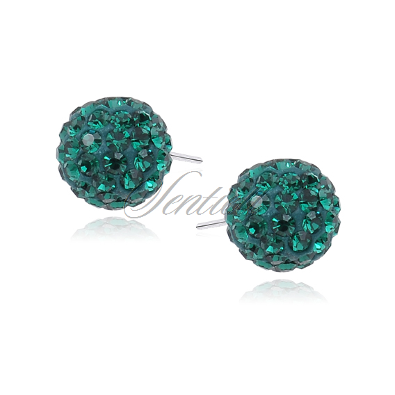 Silver (925) earrings disco ball 10mm dark green
