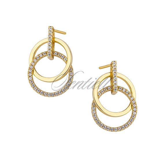Silver (925) earrings - gold-plated cirlces with zirconia