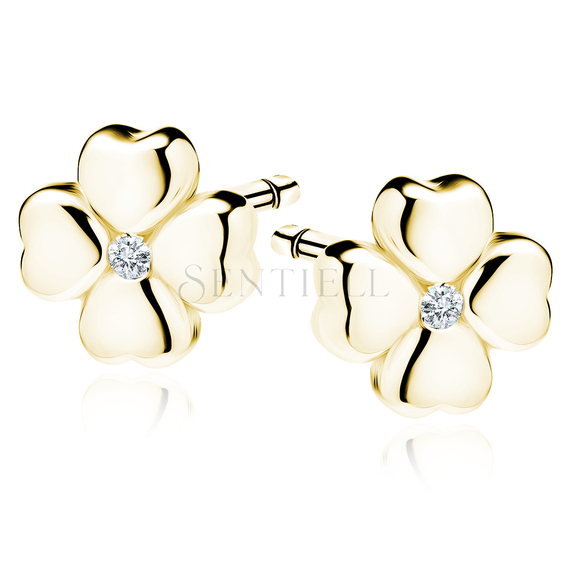 Silver (925) earrings gold-plated clover with white zirconia