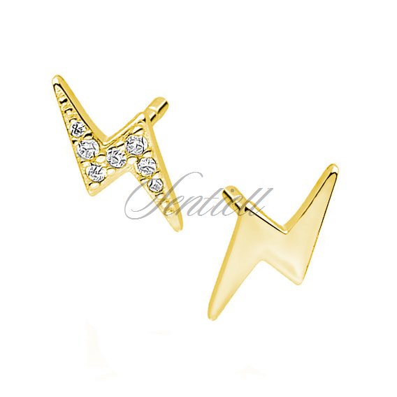 Silver (925) earrings - gold-plated lightning with zirconias and lightning without zirconias