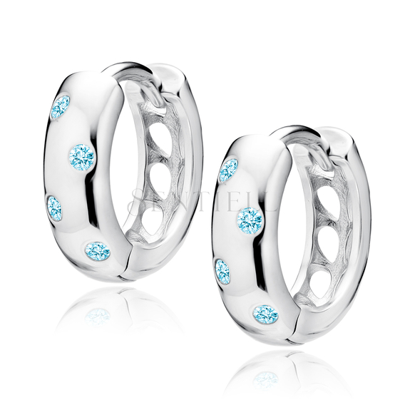 Silver (925) earrings hoop with aquamarine zirconias