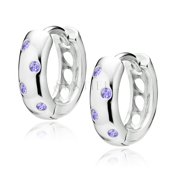 Silver (925) earrings hoop with violet zirconias