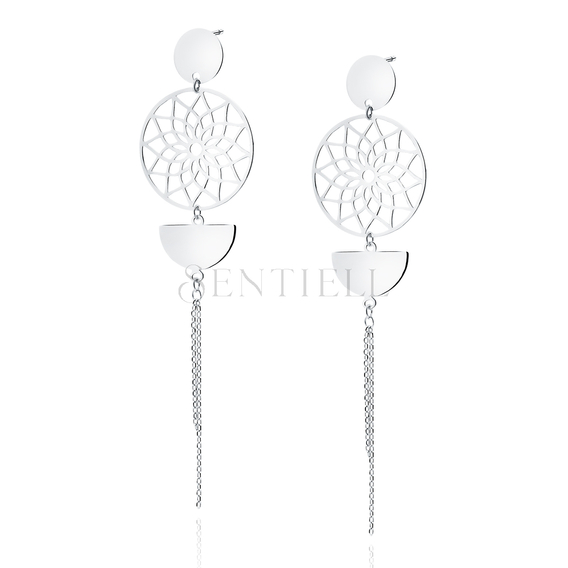 Silver (925) earrings - mandala with circle, semicircle and chains