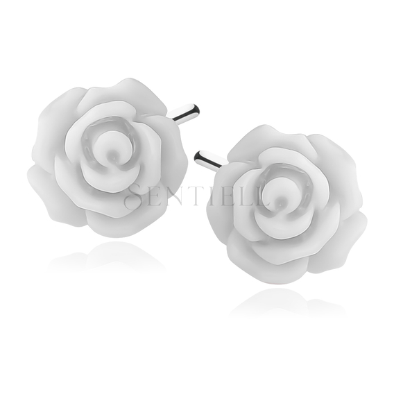 Silver (925) earrings roses -  - light gray