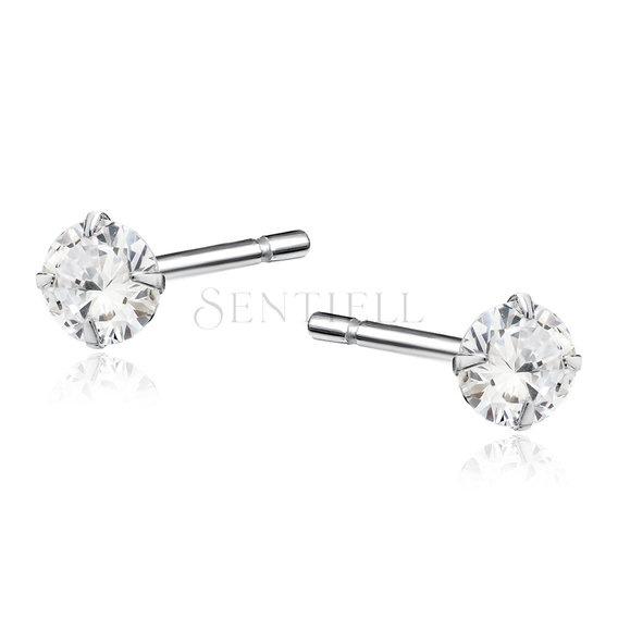 Silver (925) earrings round white zirconia diameter 4mm