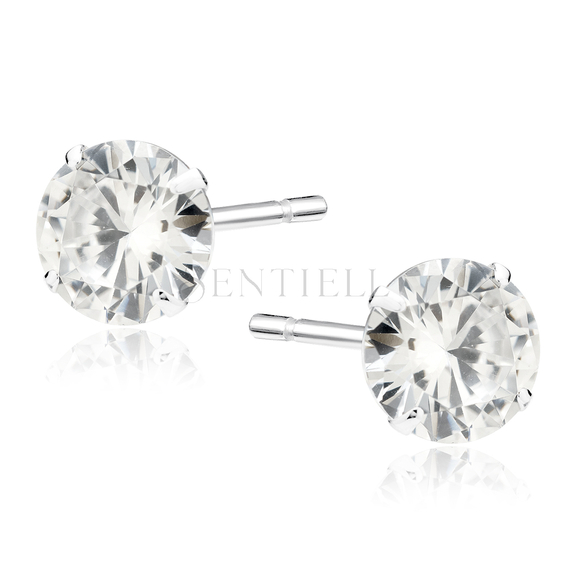 Silver (925) earrings round white zirconia diameter 7mm