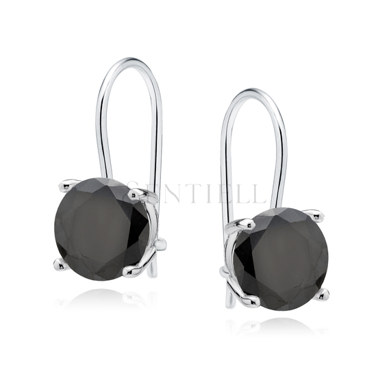 Silver (925) earrings round zirconia diameter 6mm black