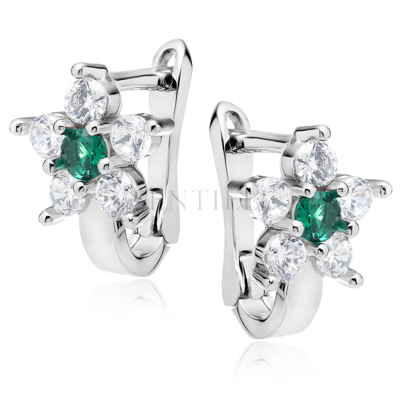 Silver (925) earrings white and green zirconia flower