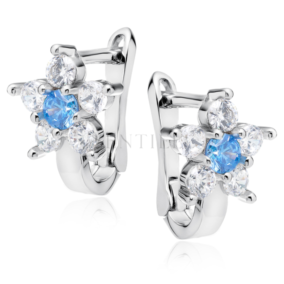 Silver (925) earrings white and light blue zirconia flower