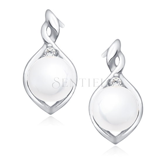 Silver (925) earrings white pearl and zirconia