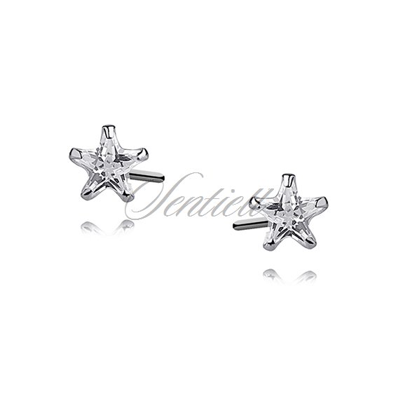 Silver (925) earrings white zirconia 4 x 4mm stars