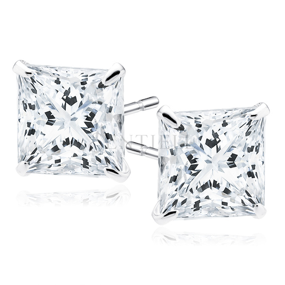 Silver (925) earrings white zirconia 7 x 7mm square