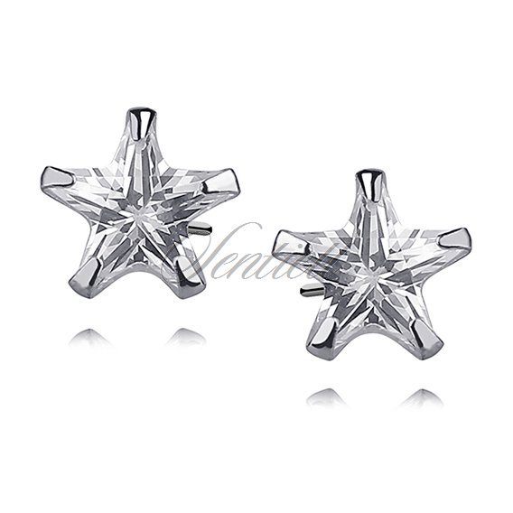 Silver (925) earrings white zirconia 8 x 8mm stars