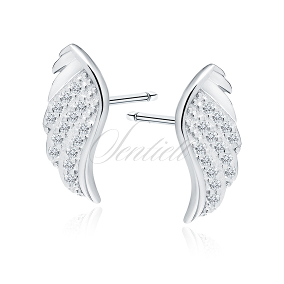 Silver (925) earrings - wings with white zirconia