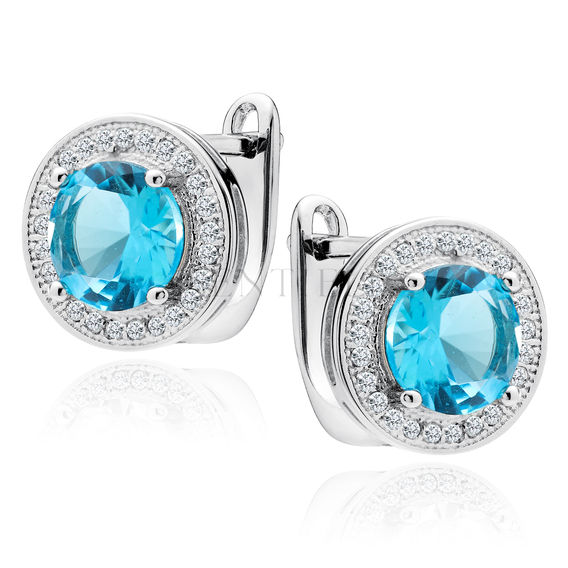 Silver (925) earrings with round aquamarine zirconia