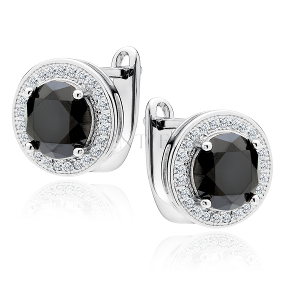 Silver (925) earrings with round black zirconia