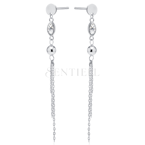 Silver (925) earrings with white zirconia, ball and chains