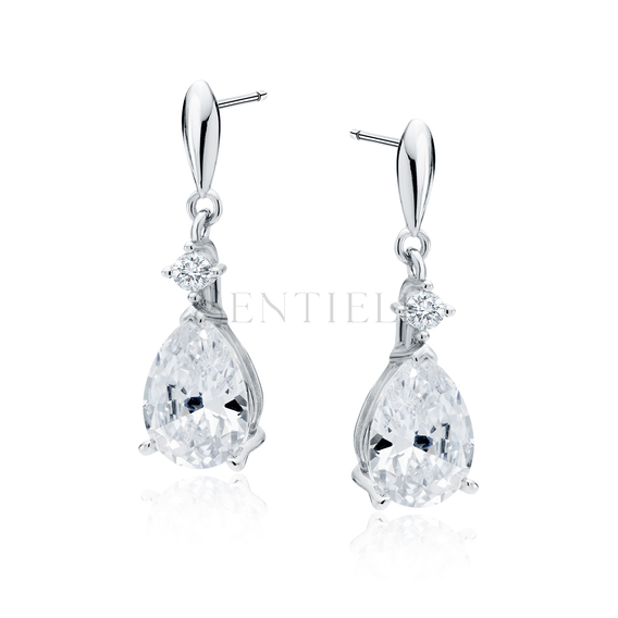 Silver (925) earrings with white zirconia - teardrop