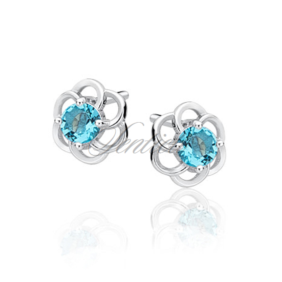 Silver (925) elegant earrings - flowers with aquamarine zirconia