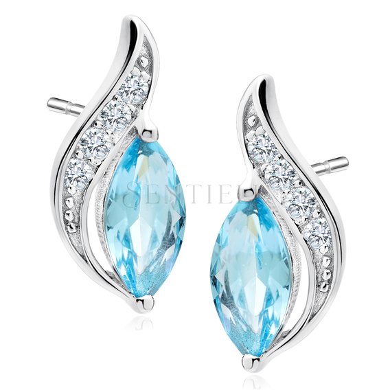 Silver (925) elegant earrings with aquamarine marquoise zirconia