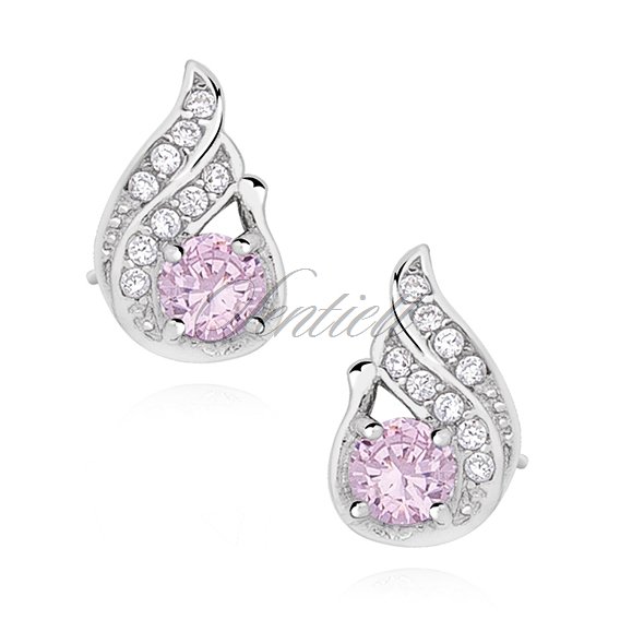 Silver (925) elegant earrings with light pink zirconia