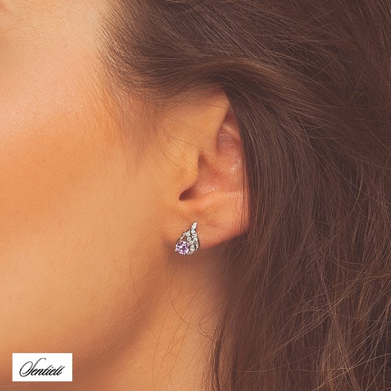 Silver (925) elegant earrings with light pink zirconia