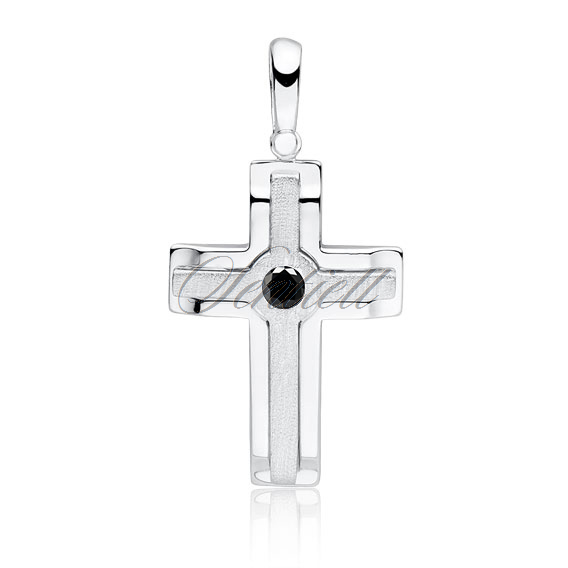 Silver (925) elegant pendant cross with black zirconia