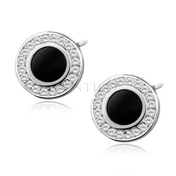 Silver (925) elegant round earrings with black stone