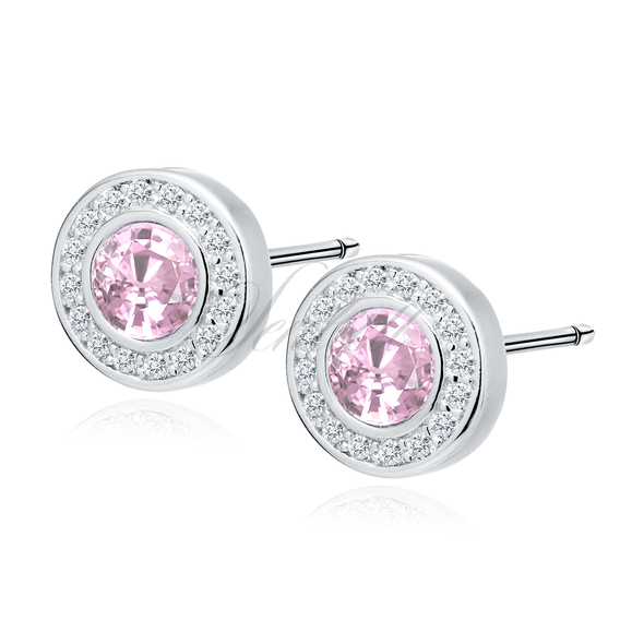 Silver (925) elegant round earrings with light pink zirconia